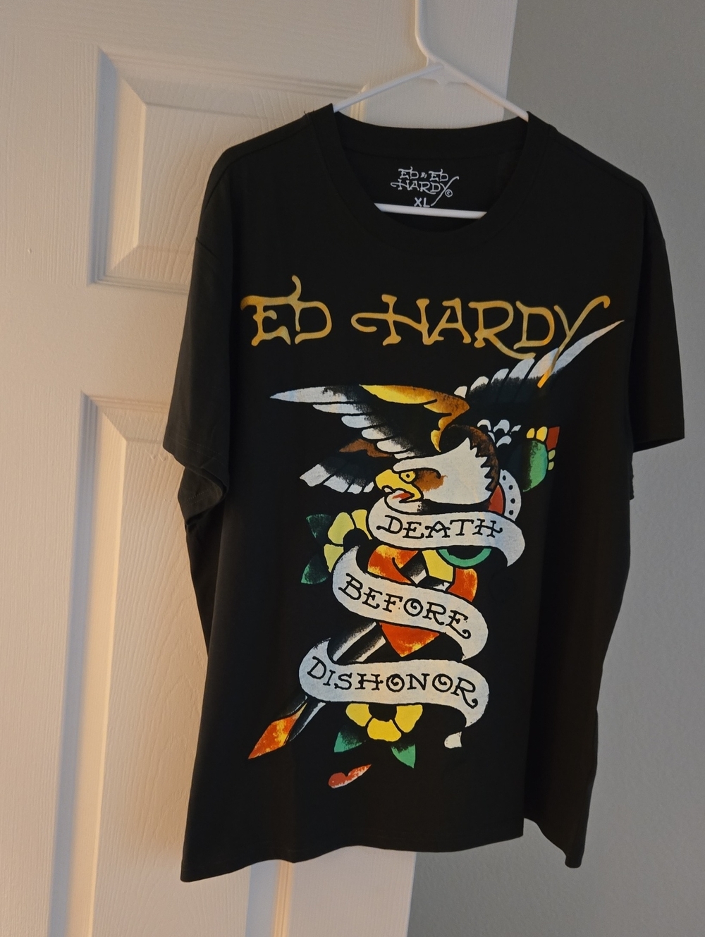 Ed Hardy Black Tee with Colorful Eagle Graphic Unisex  Size Xl Nwt